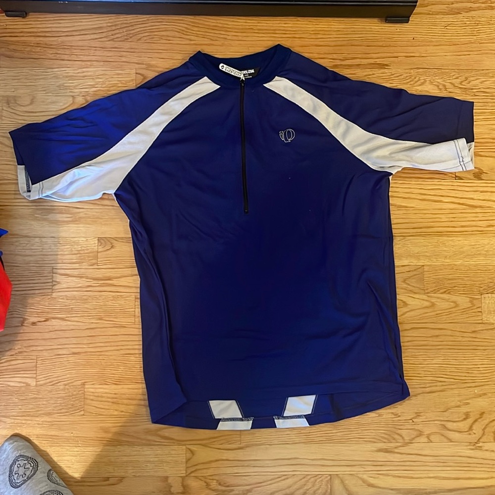 Pearl Izumi Cycling Jersey Bike Shirt navy blue & tan size Large